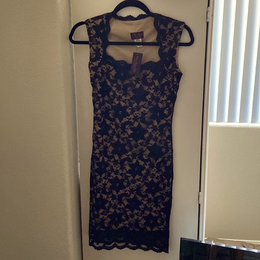 Black Lace Knee Length Dress